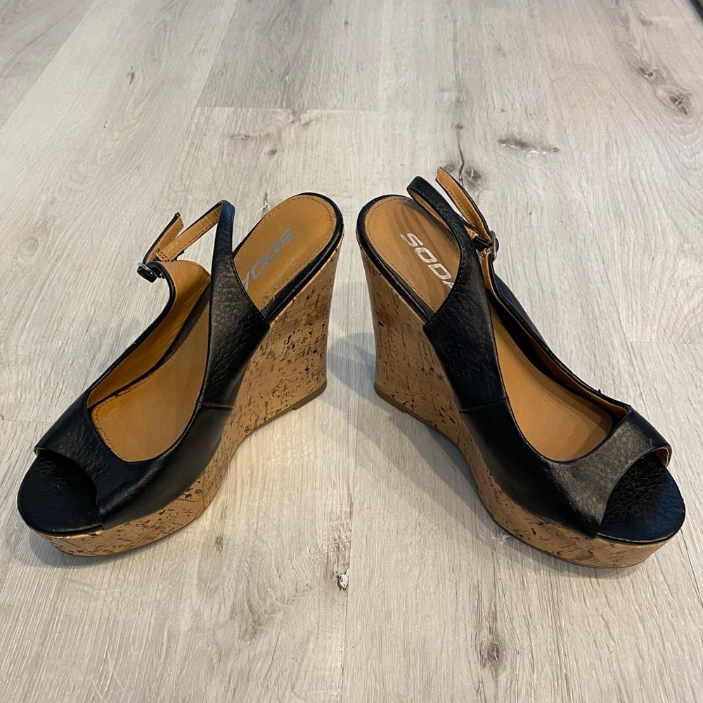 Soda black wedge heels